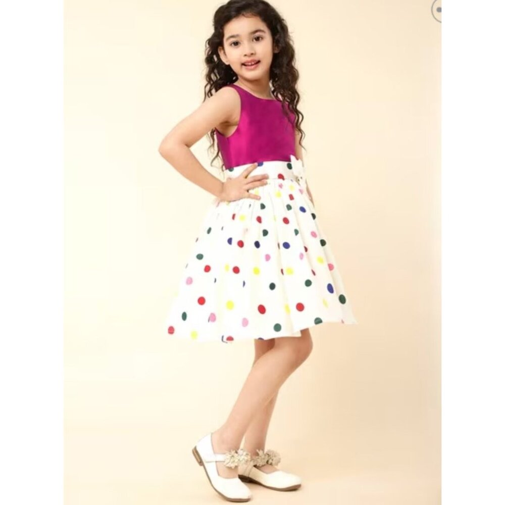 A.T.U.N. 9-10Y Polka Dot Dress For Girls - Pink & White Party Wear